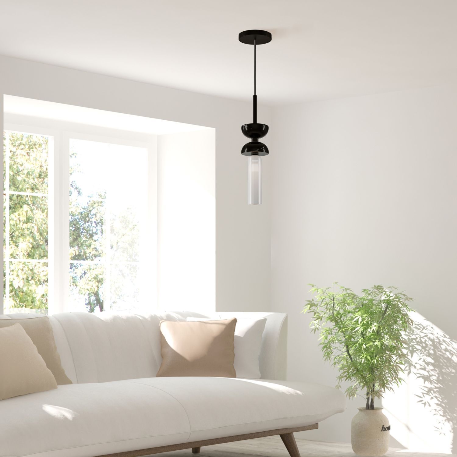 Lampe à suspendre métal verre rond D : 10 cm H : max. 336,5 cm