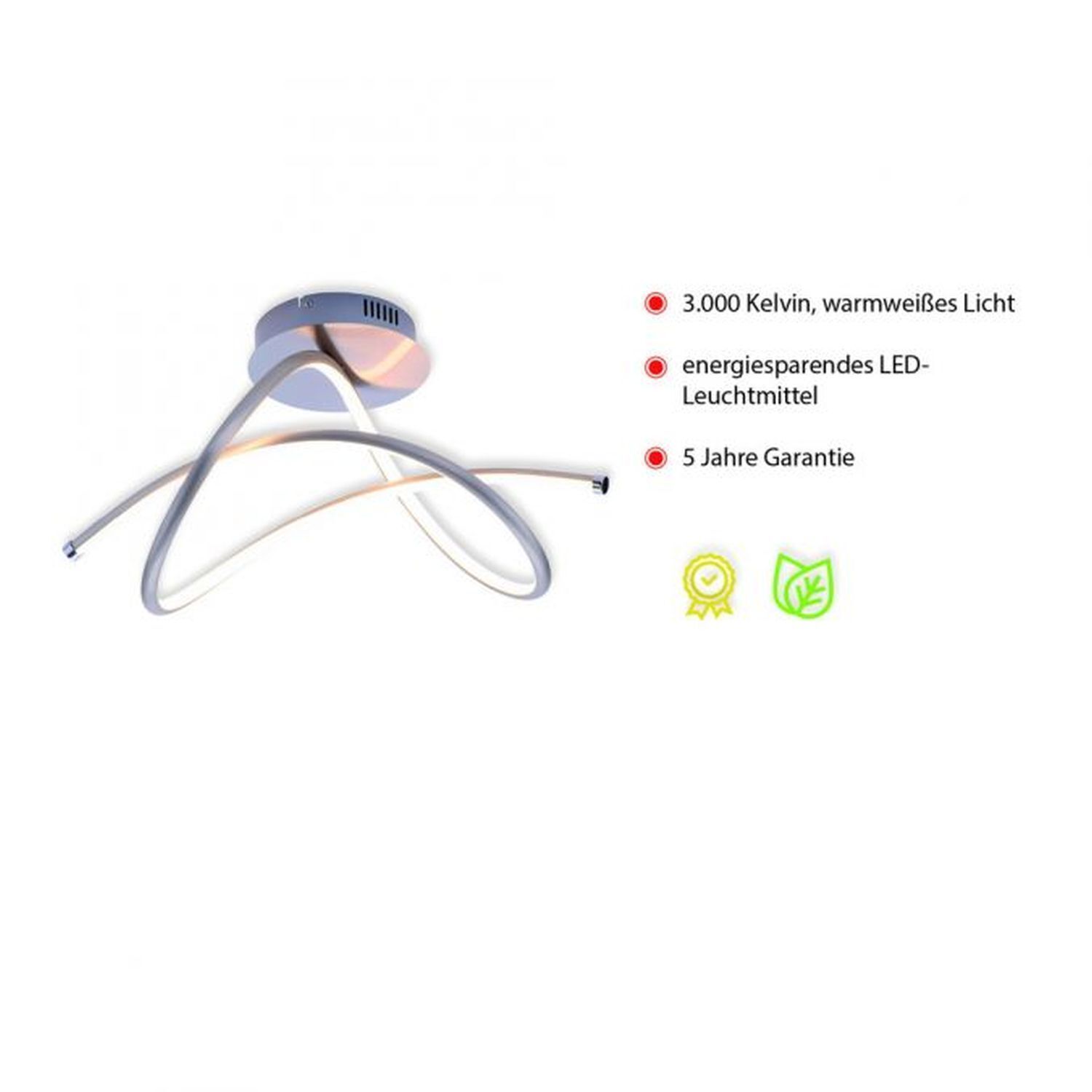 Lampe de plafonnier LED incurvée en acier 3000 K blanc chaud