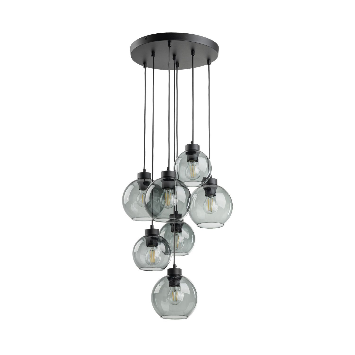 Suspension verre fumé 7x E27 ajustable Abat-jour sphérique