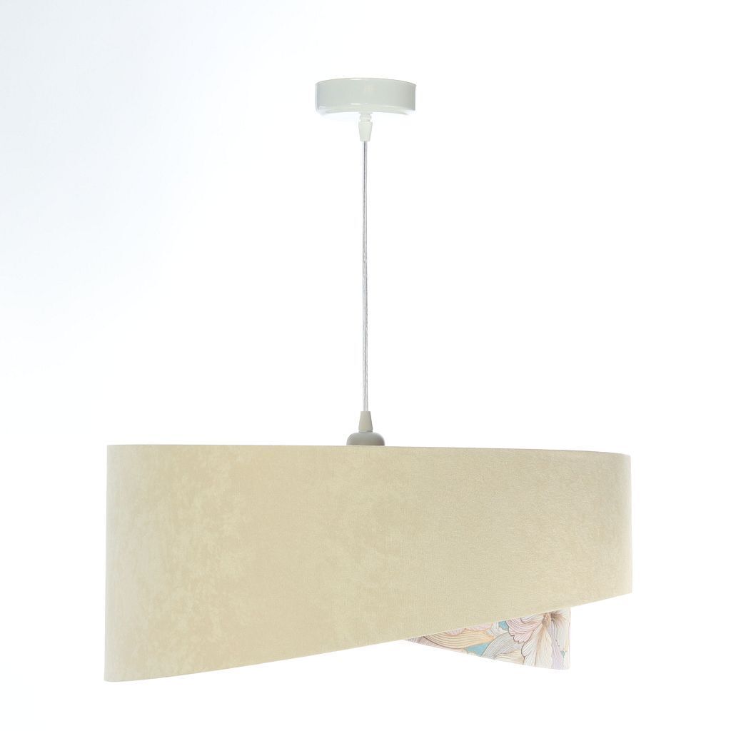 Suspension ronde D : 50 cm E27 Tissu en beige crème or