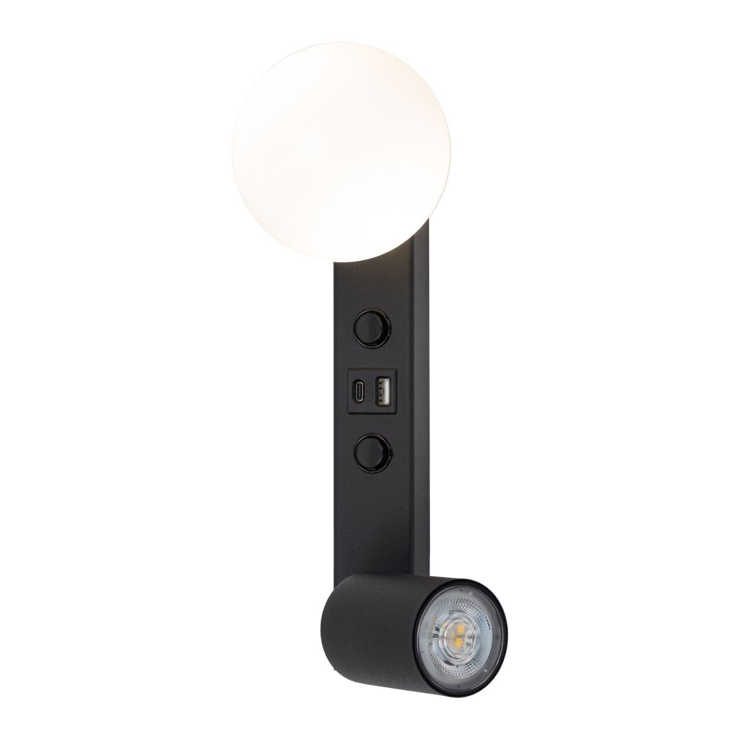 Wandlampe USB-Ladefunktion Schalter GU10 + G9 Glas Metall Lampe, Beleuchtung