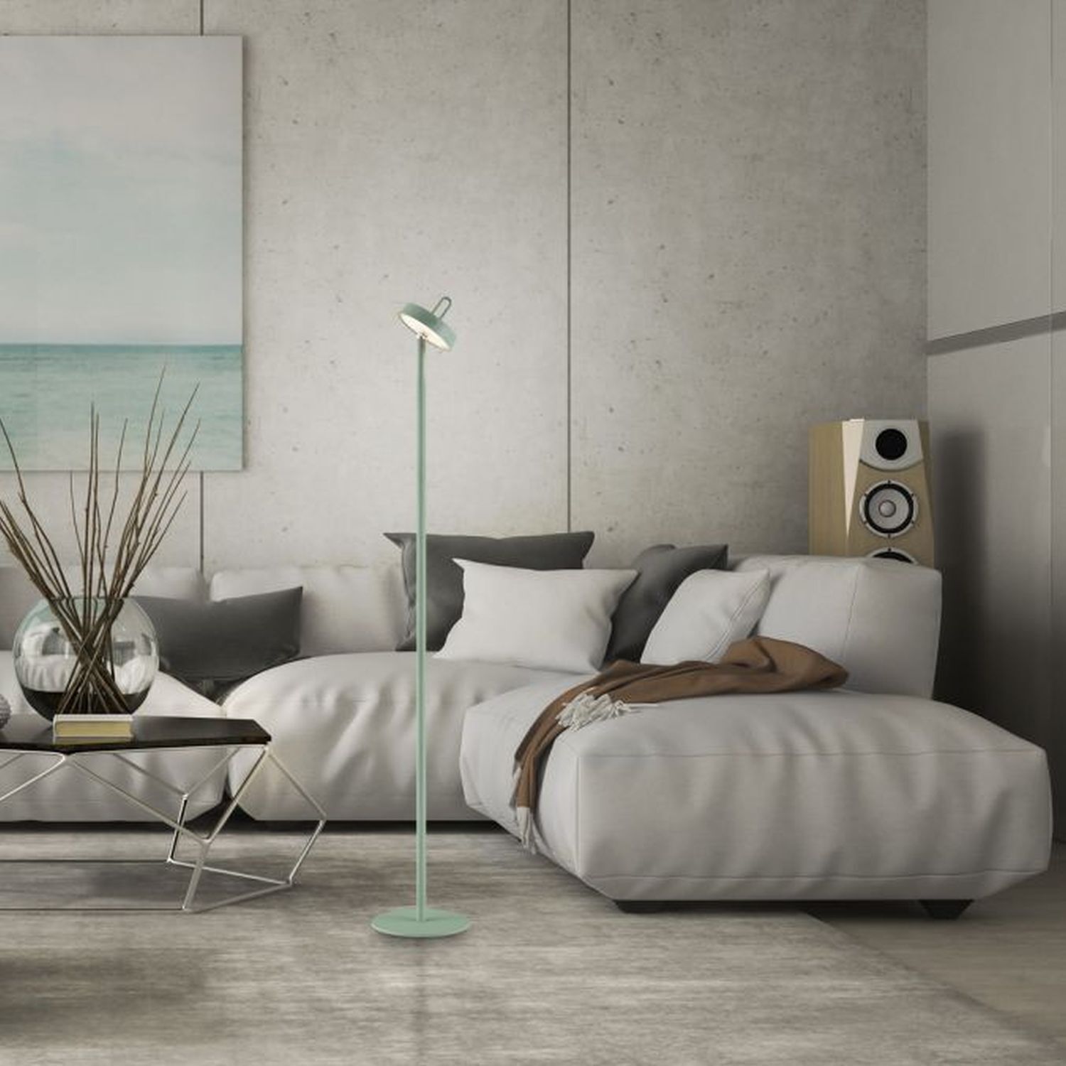LED Akku Stehleuchte Grün Dimmer Touch IP44 125,2 cm Lampe, Mobiliar, Stehlampe, Couch