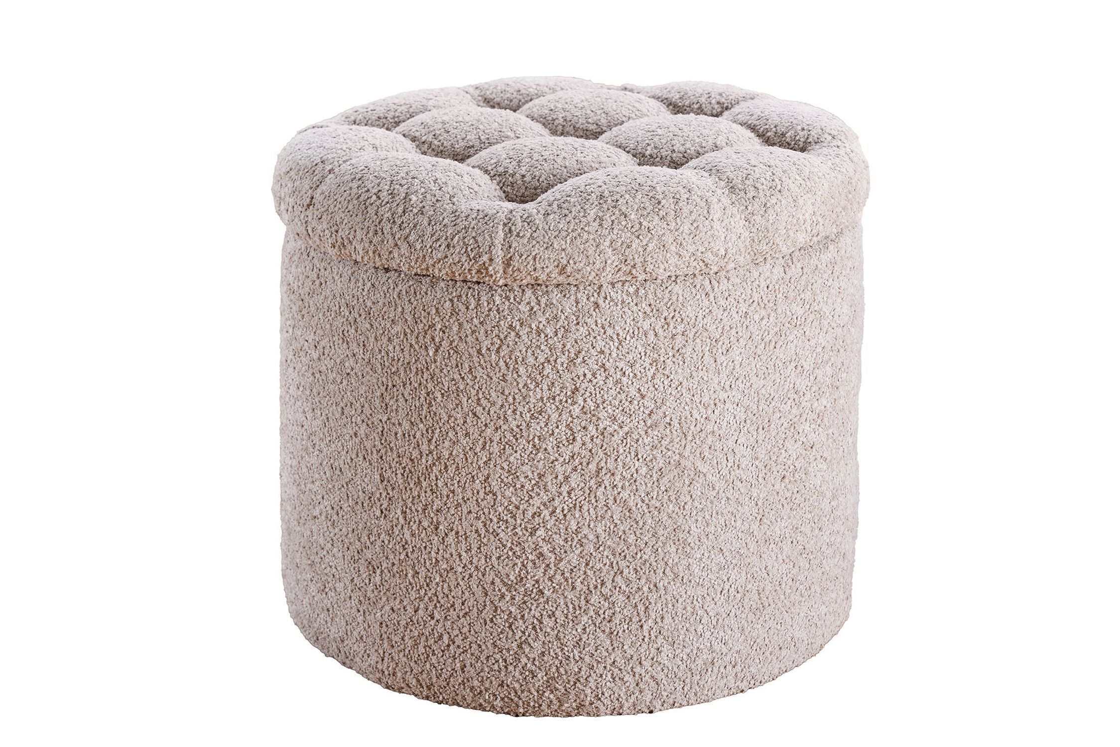 Pouf avec espace de rangement Ø 50 cm H : 43 cm Bouclé Crème Beige