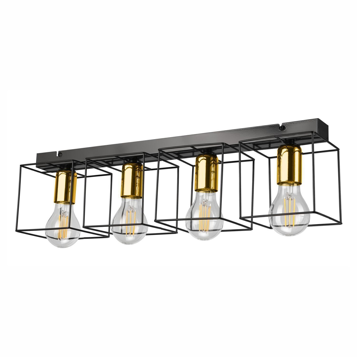 Deckenleuchte Schwarz Gold 61 cm lang Metall 4-flammig E27 Licht, Leuchte