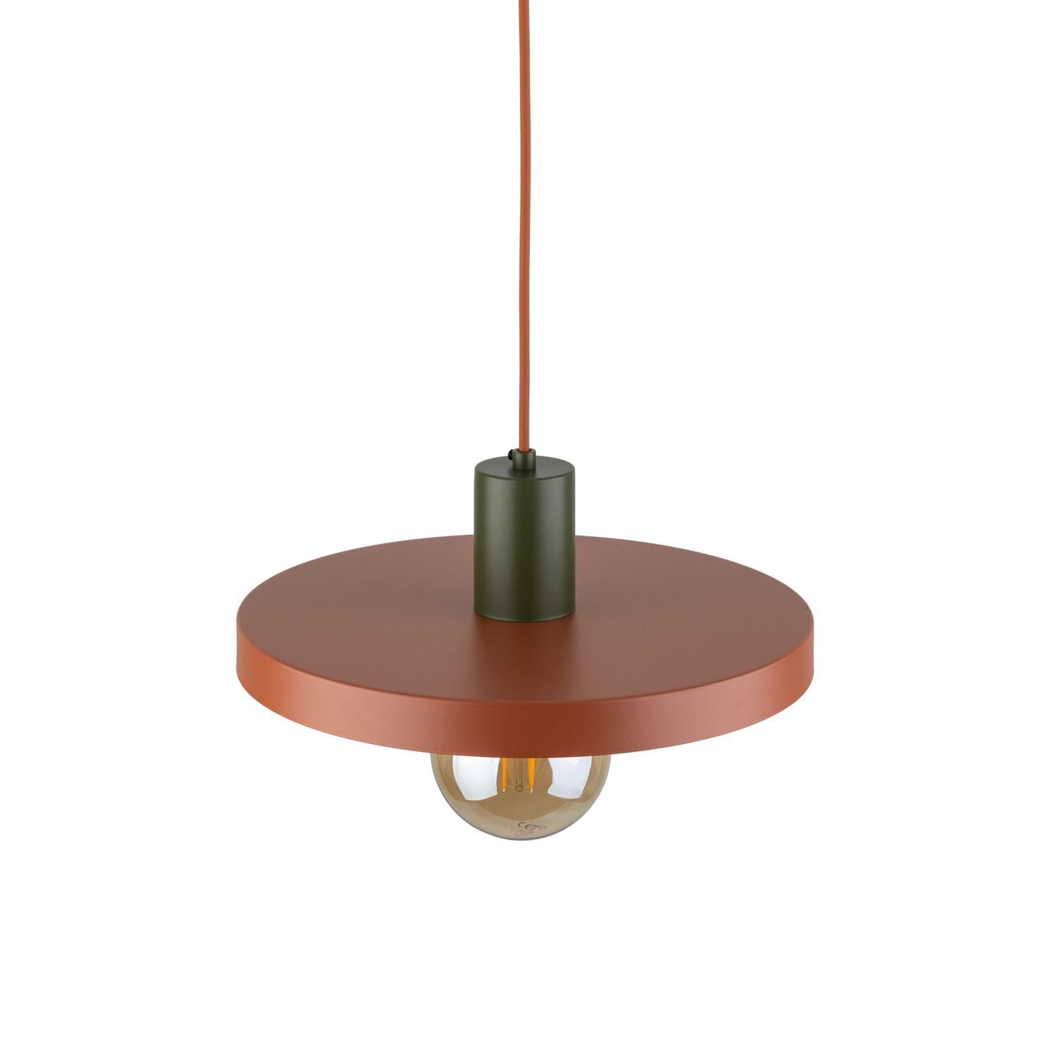 Suspension ronde E27 Ø30 cm brun vintage rouge brique