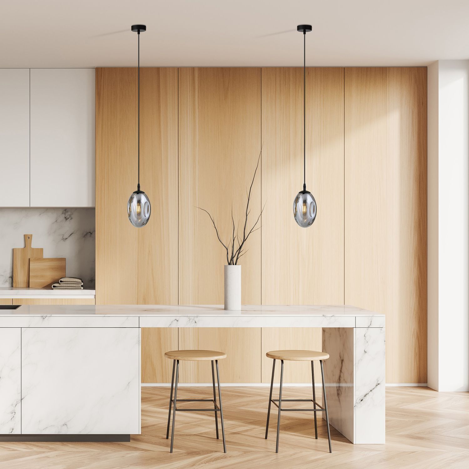 Lampe à suspendre verre fumé Abat-jour Ø 12 cm Noir Gris