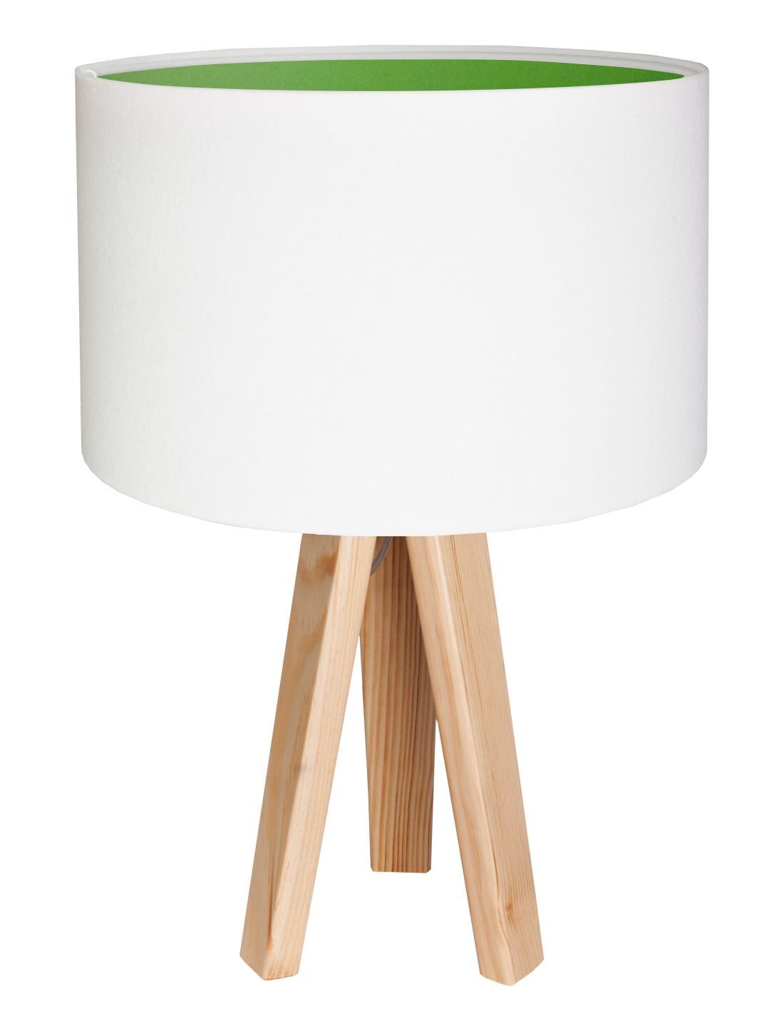 Lampe de table Blanc Vert 46cm Bois Tripode Rétro JERRY