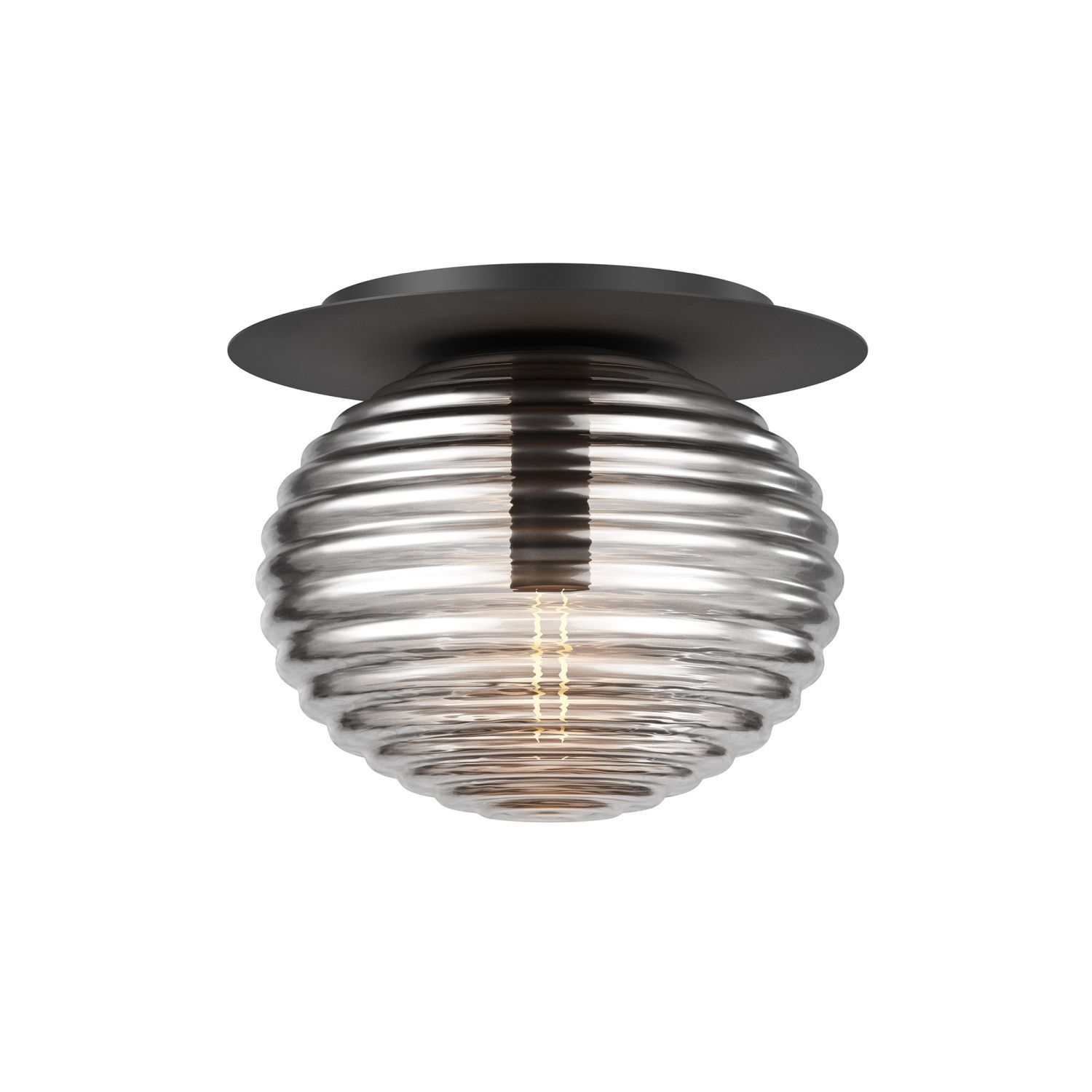 Plafonnier métal verre fumé Ø 35 cm rond E27 Moderne