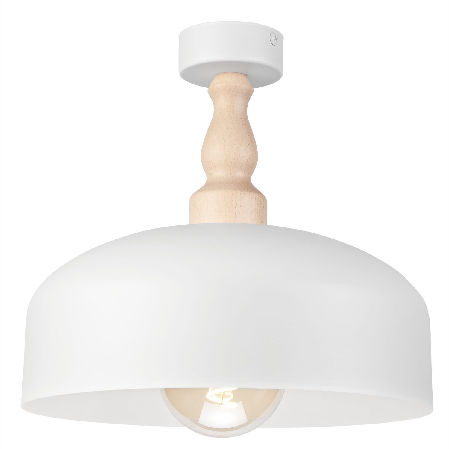 Plafonnier Blanc Métal Bois Ø 30 cm petit E27 Scandinave