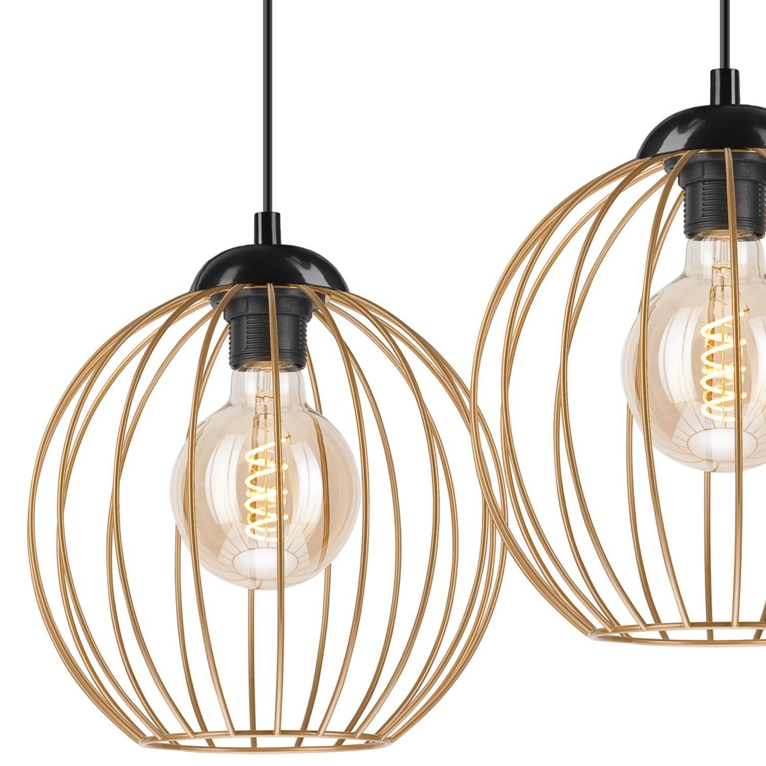 Lampe à suspendre 2 flammes E27 en noir or métal filaire