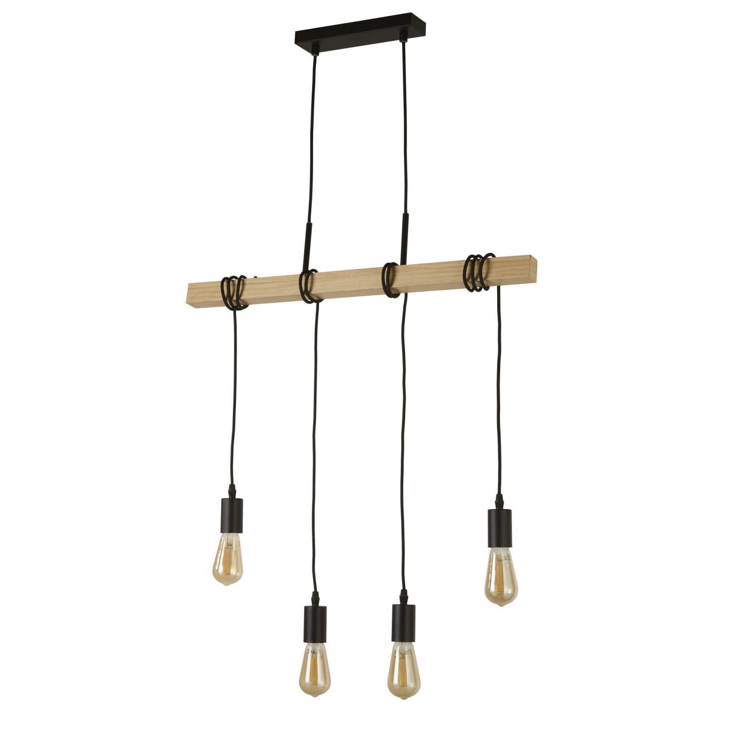 Suspension naturelle bois E27 4 flammes vintage