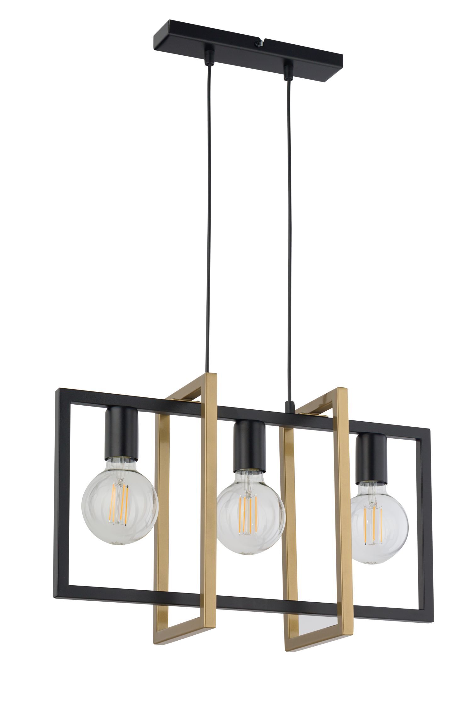 Grande lampe à suspendre noire or 3 flammes 50 cm élégante