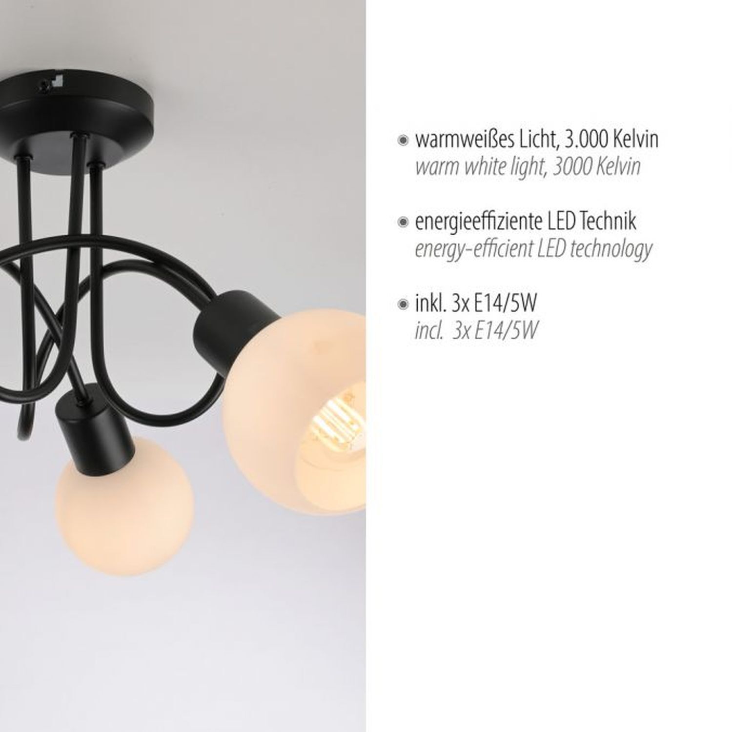 Lampe de plafonnier métal verre L:38 cm incl E14 décoratif
