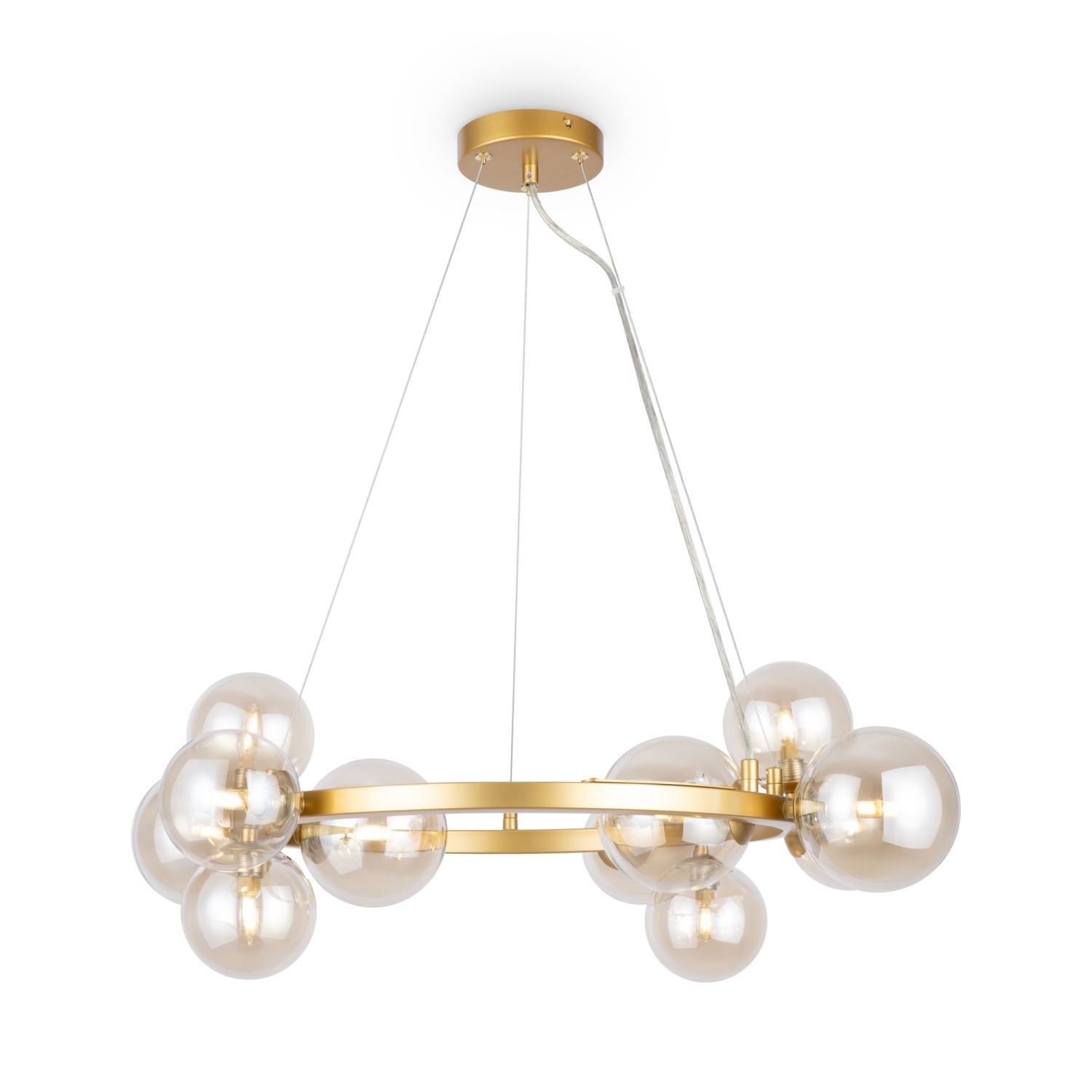 Lampe à suspendre verre fumé métal G9 67 cm large abat-jour sphérique
