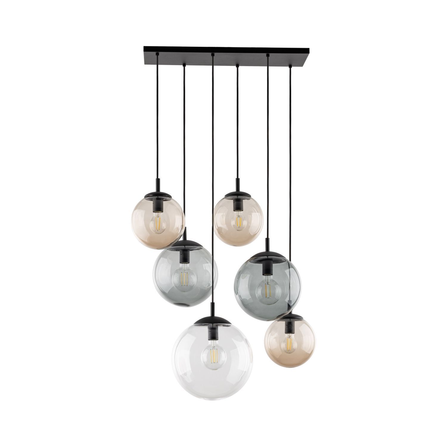 Suspension verre fumé L : 77 cm H : max. 140 cm 6x E27
