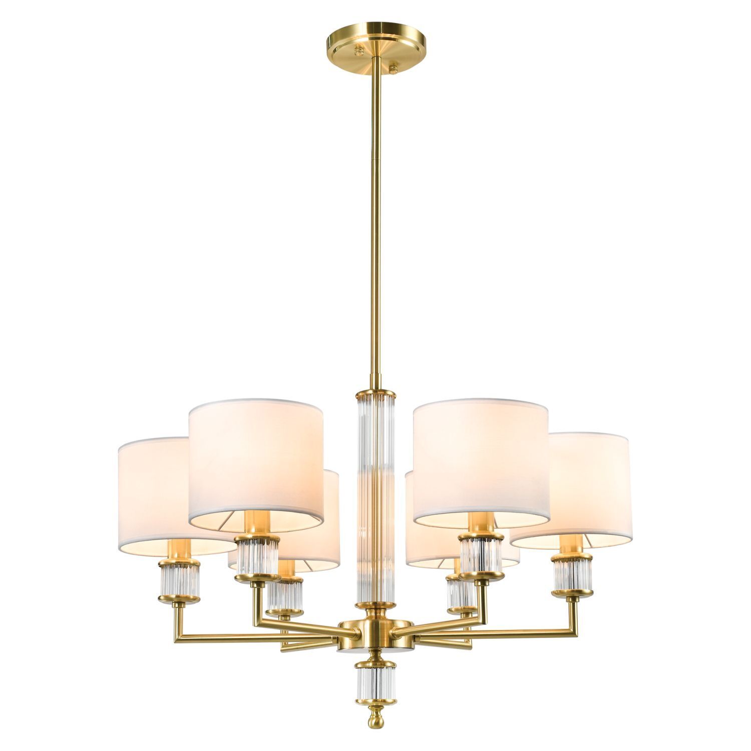 Kronleuchter Stoff Metall Glas B: 67 cm in Messing Weiß 6x E14