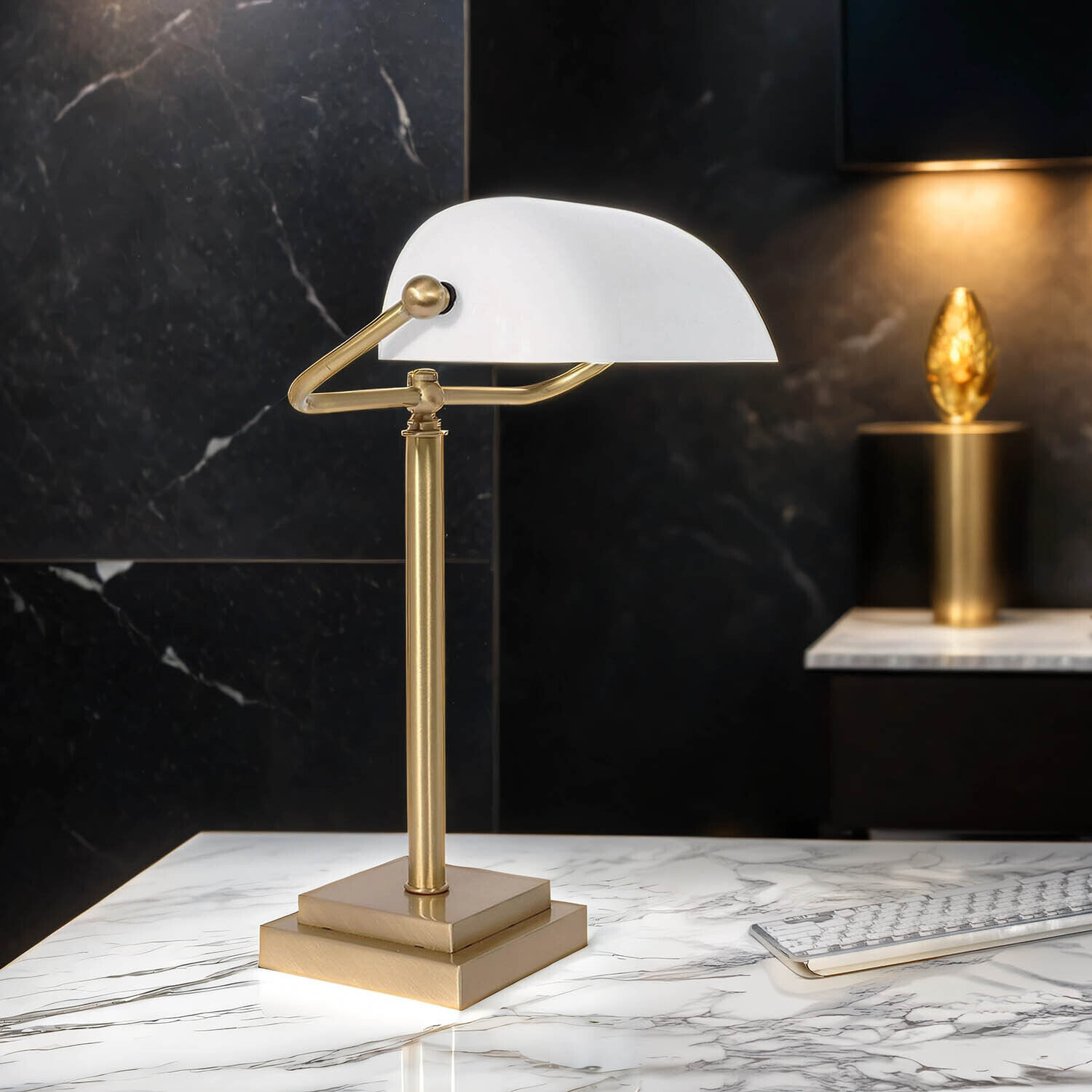 Lampe de banquier design en bronze clair blanc laiton véritable