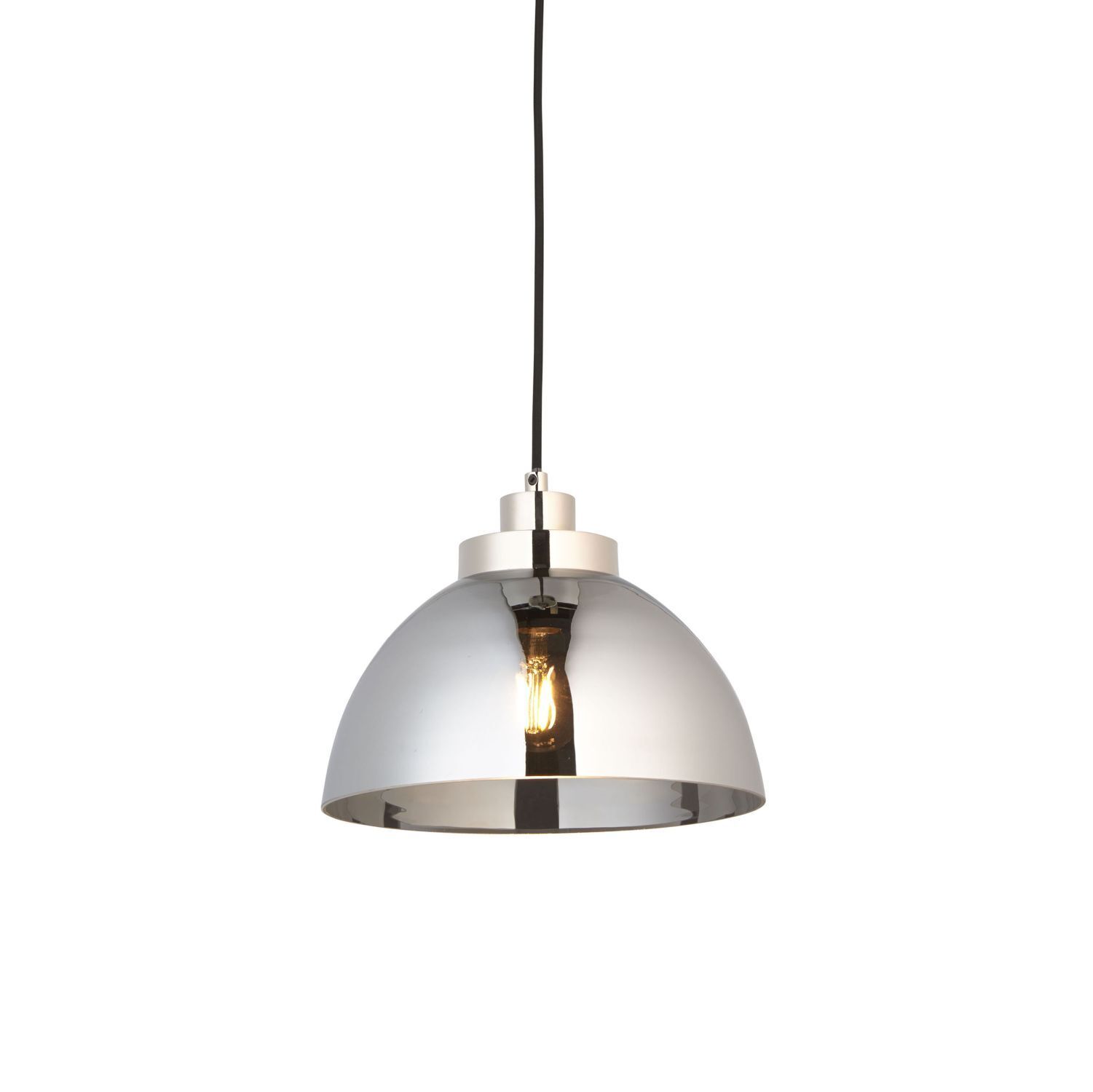 Lampe à suspendre verre métal rond D : 27 cm en chrome rétro E27