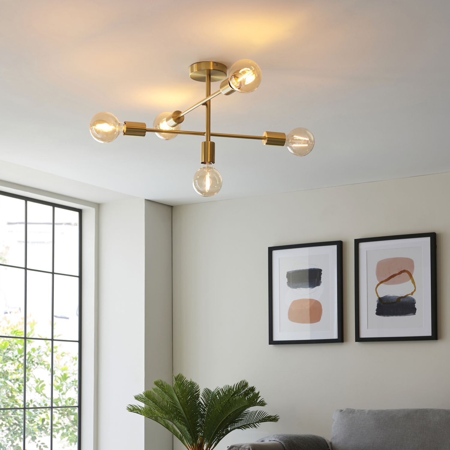 Lampe de plafonnier en métal L : 53 cm en laiton rétro pour 5x E27