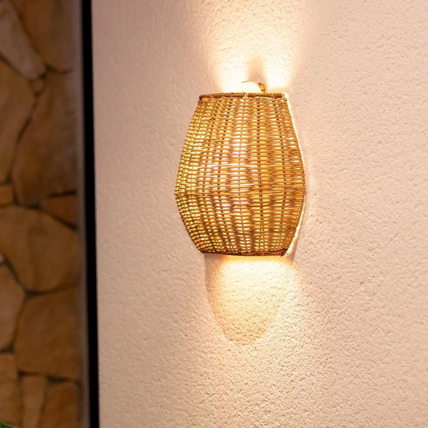 Lampe d'extérieur LED Accu Rattan H : 24,5 cm sans fil à intensité variable