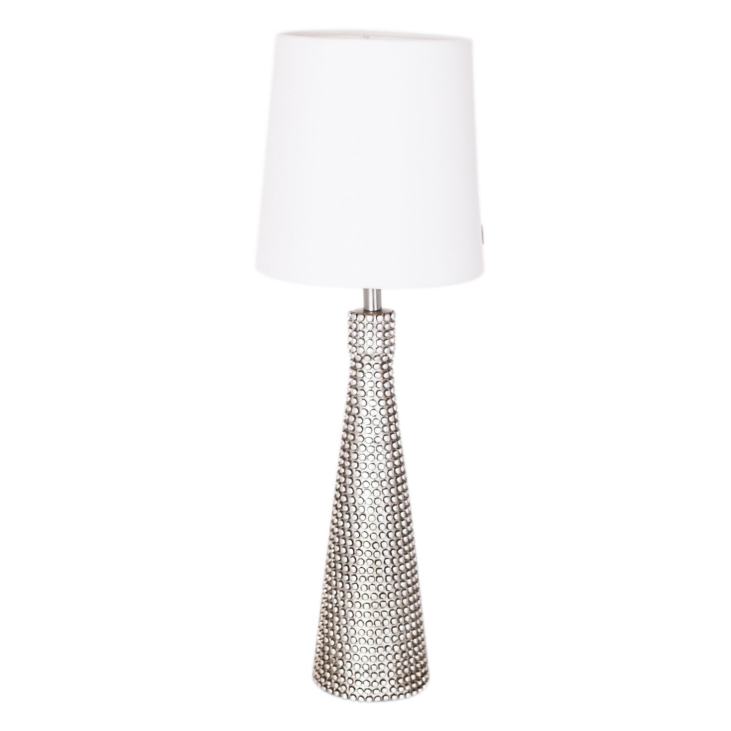 Tischlampe Metall Stoff 54 cm hoch Modern E27 in Silber Weiß Tischlampe, Metall, Silber, Glitzernd, Schirmhell