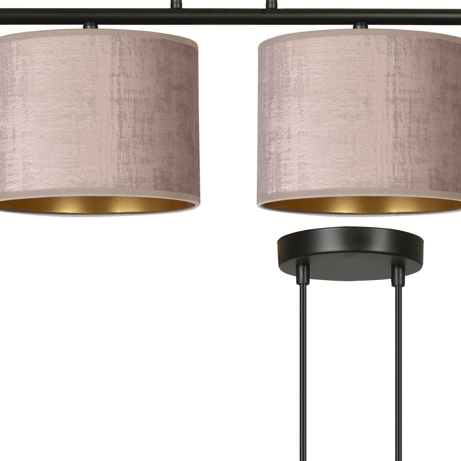 Hängelampe 4-flammig L: 97 cm Metall Stoff Rosa Gold E27 Lampe, Lampenschirm