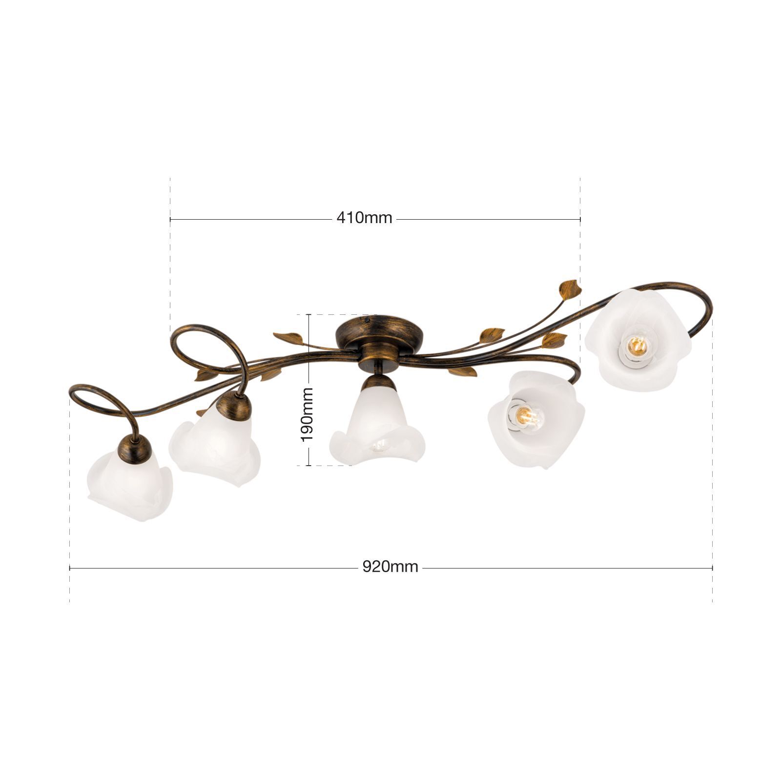 Deckenlampe Glas Metall E14 Shabby Antik Weiß deckenleuchte, fünflichter, metall, blütendesign, niedriger deckenabstand