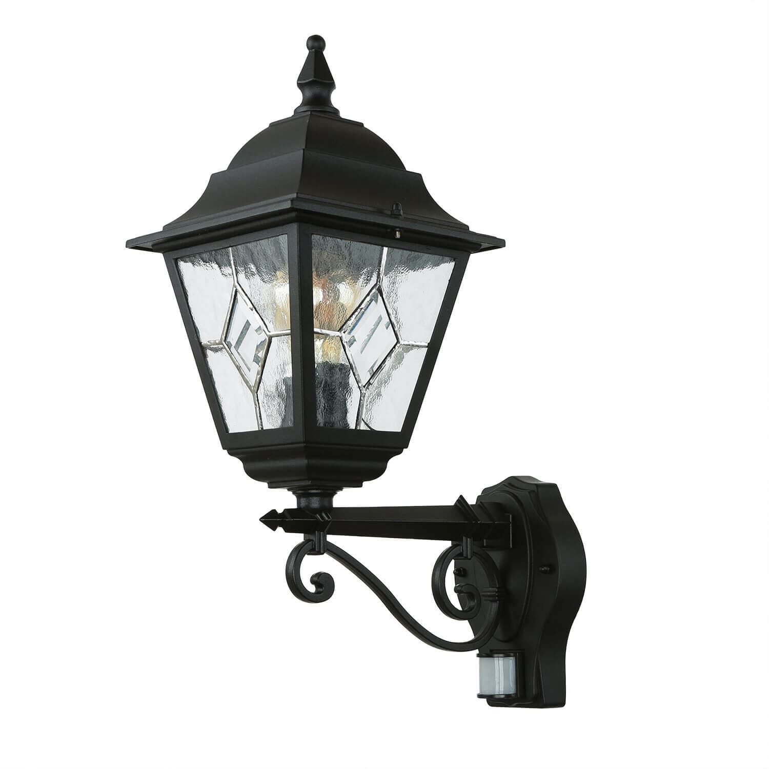 Lampe de cour noire avec détecteur de mouvement IP43 LEADWORTH