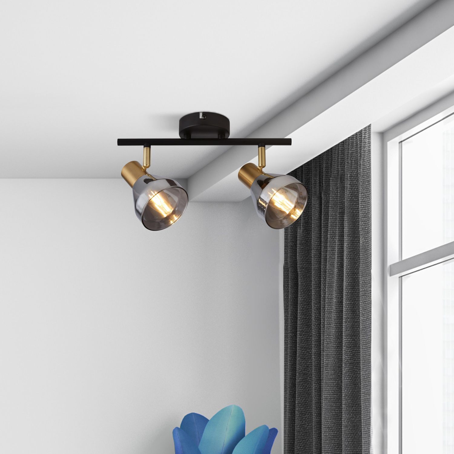 Spot de plafond 2 flammes E14 verre fumé métal réglable