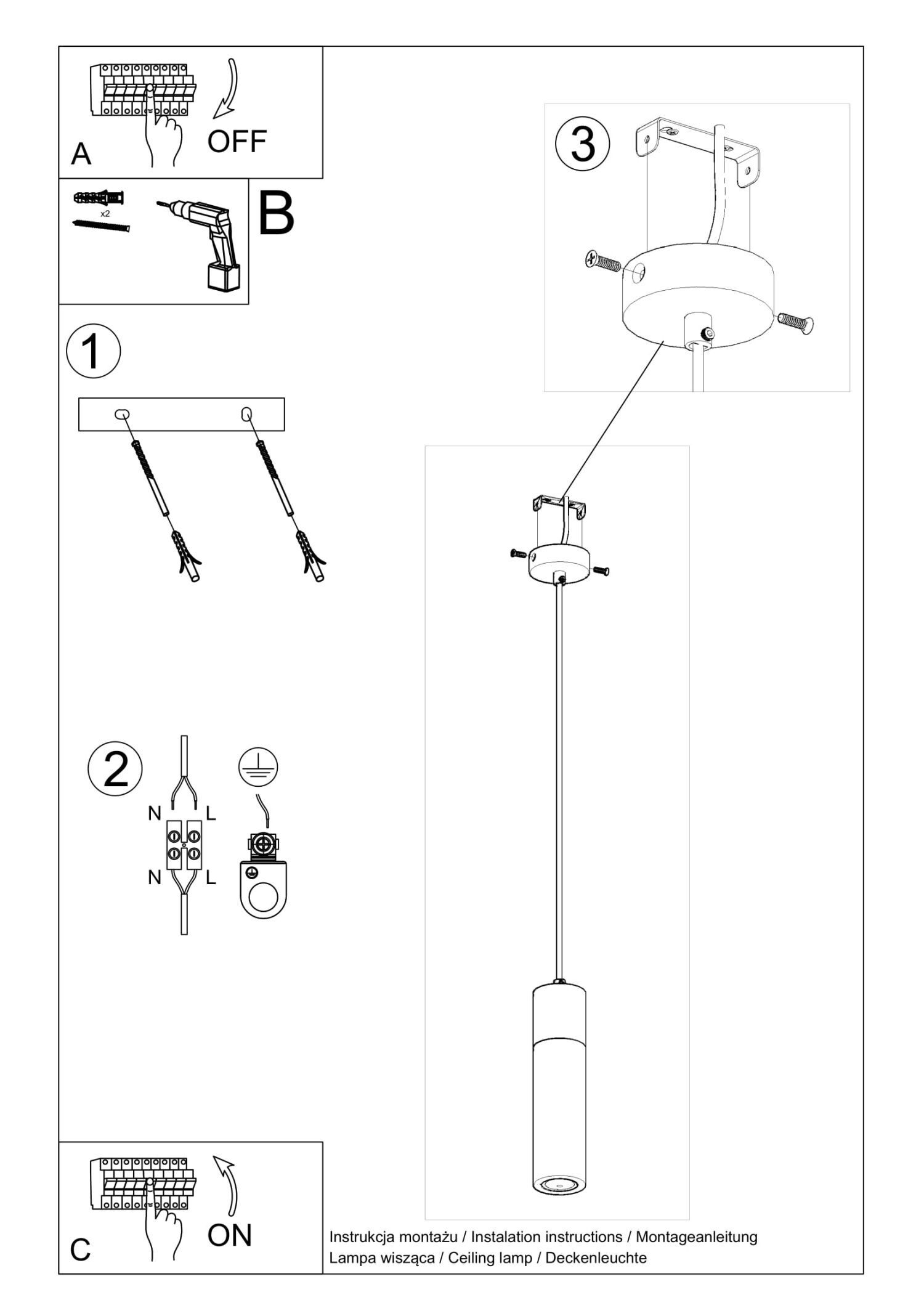 Suspension Béton Bois Ø 7 cm étroit Gris GU10