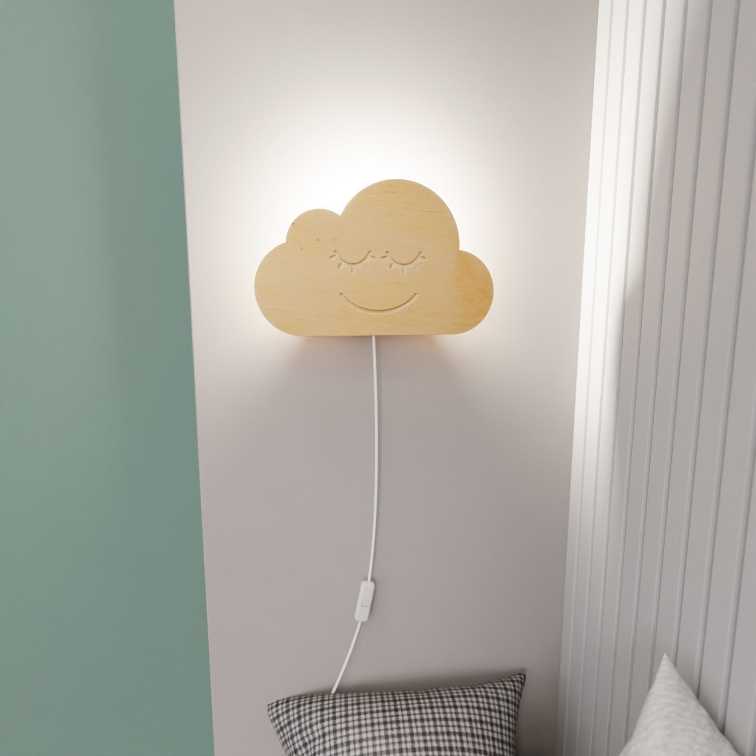 Lampe nuage Fiche Câble Bois E14 L : 30 cm Mur