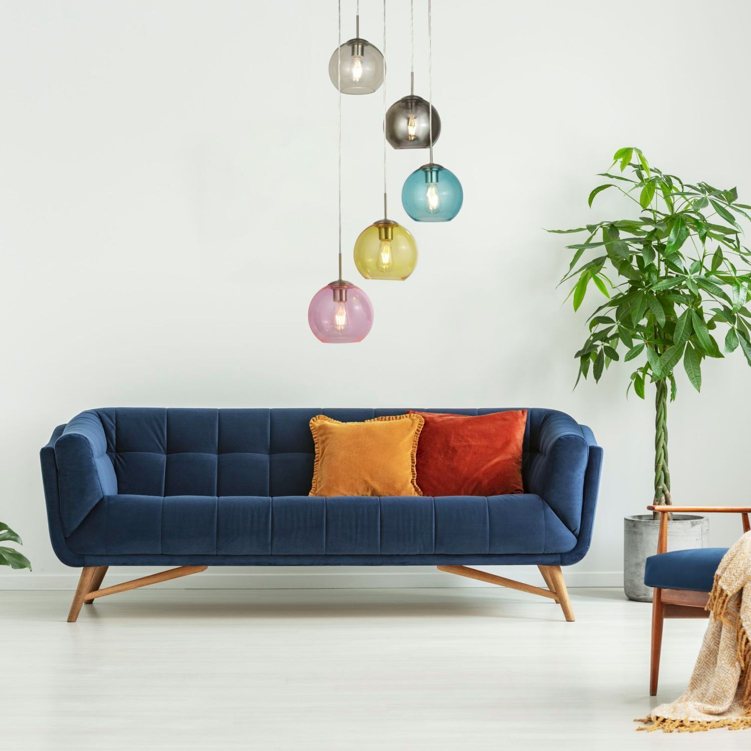 Lampe à suspendre verre Ø 50 cm 5-flamme E27 multicolore chrome Couch, Mobiliar, Pflanze, Dekoration für Zuhause, Kissen