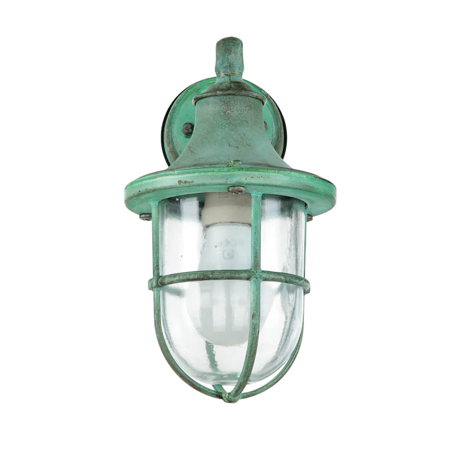 Lampe d'extérieur mur IP64 vert antique verre laiton véritable E27