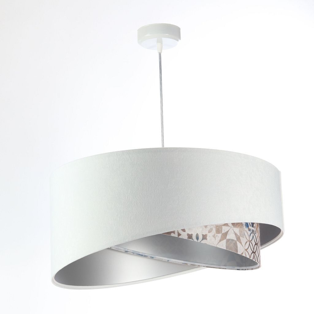 Lampe à suspendre Blanc Beige Argent E27 Ø 50 cm Tissu aspect velours Lampe, Deckenleuchte