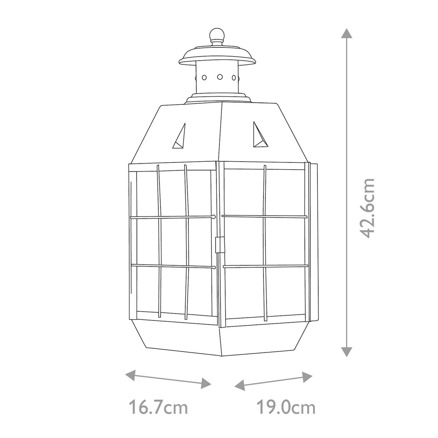 Applique extérieure laiton véritable verre IP44 hauteur 42,6 cm E14