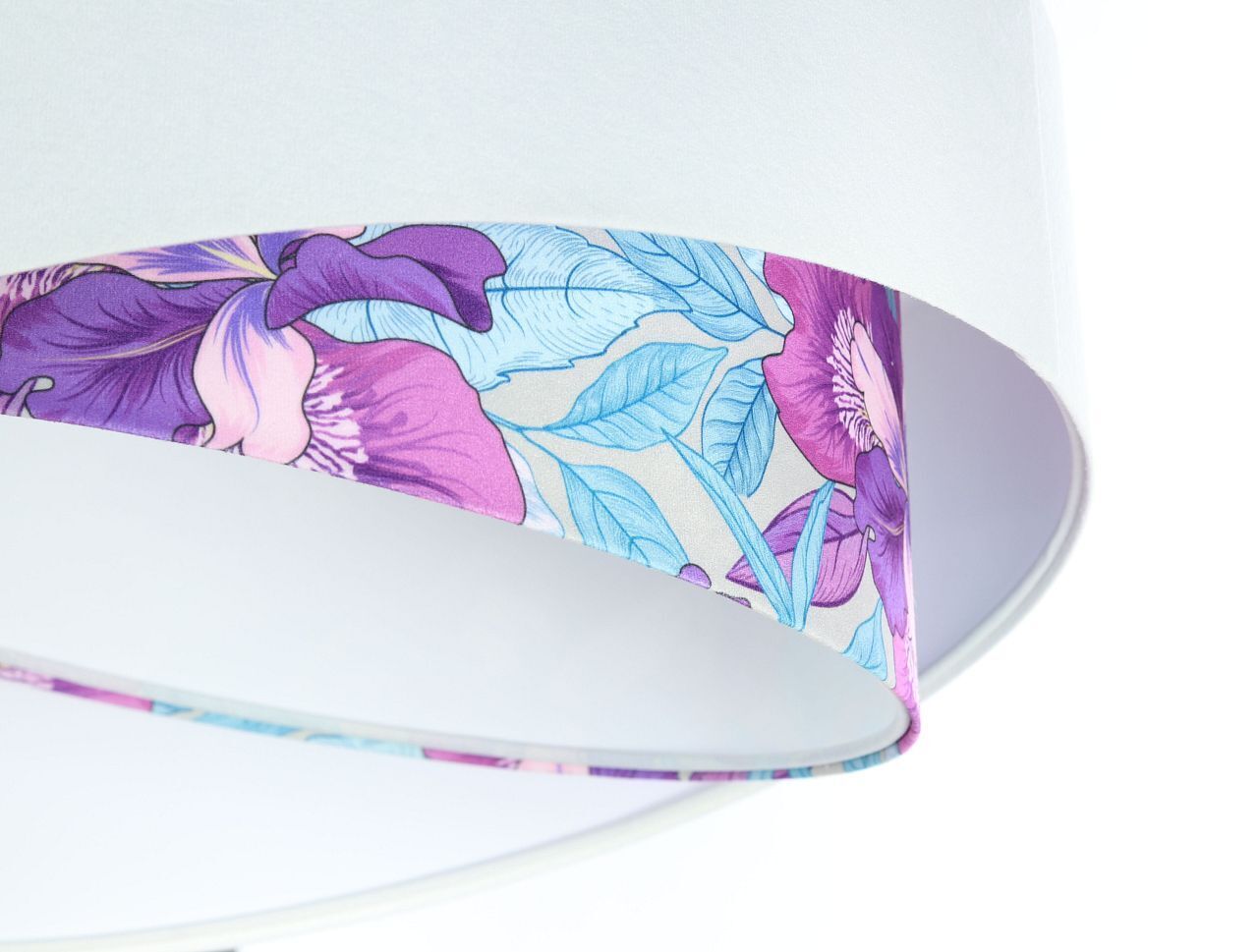 Pendelleuchte Weiß Lila Blumen Print E27 rund Ø 50 cm Stoff Lampe, Lampenschirm, Deckenleuchte