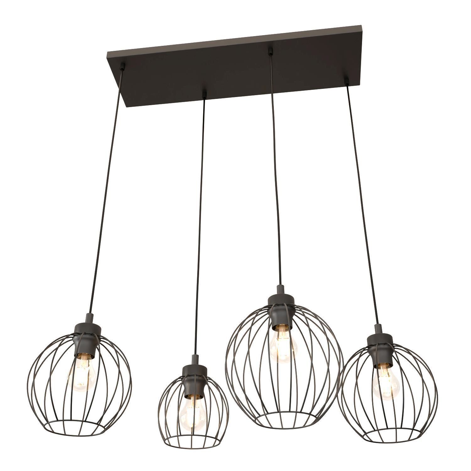Lampe à suspendre en métal E27 noir 4-flamme L:70 cm long