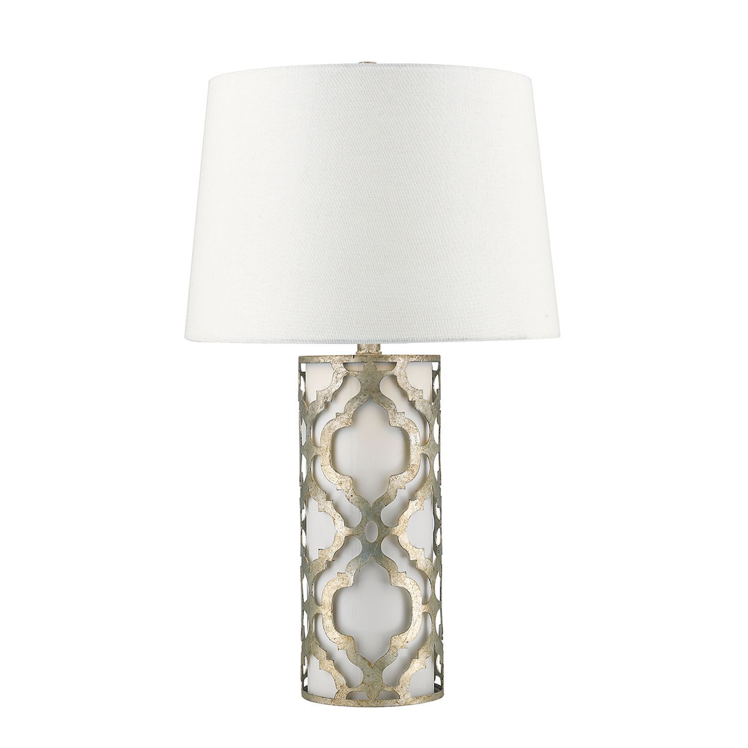 Lampe de table haute 69cm arabesque antique feuille d'argent tissu
