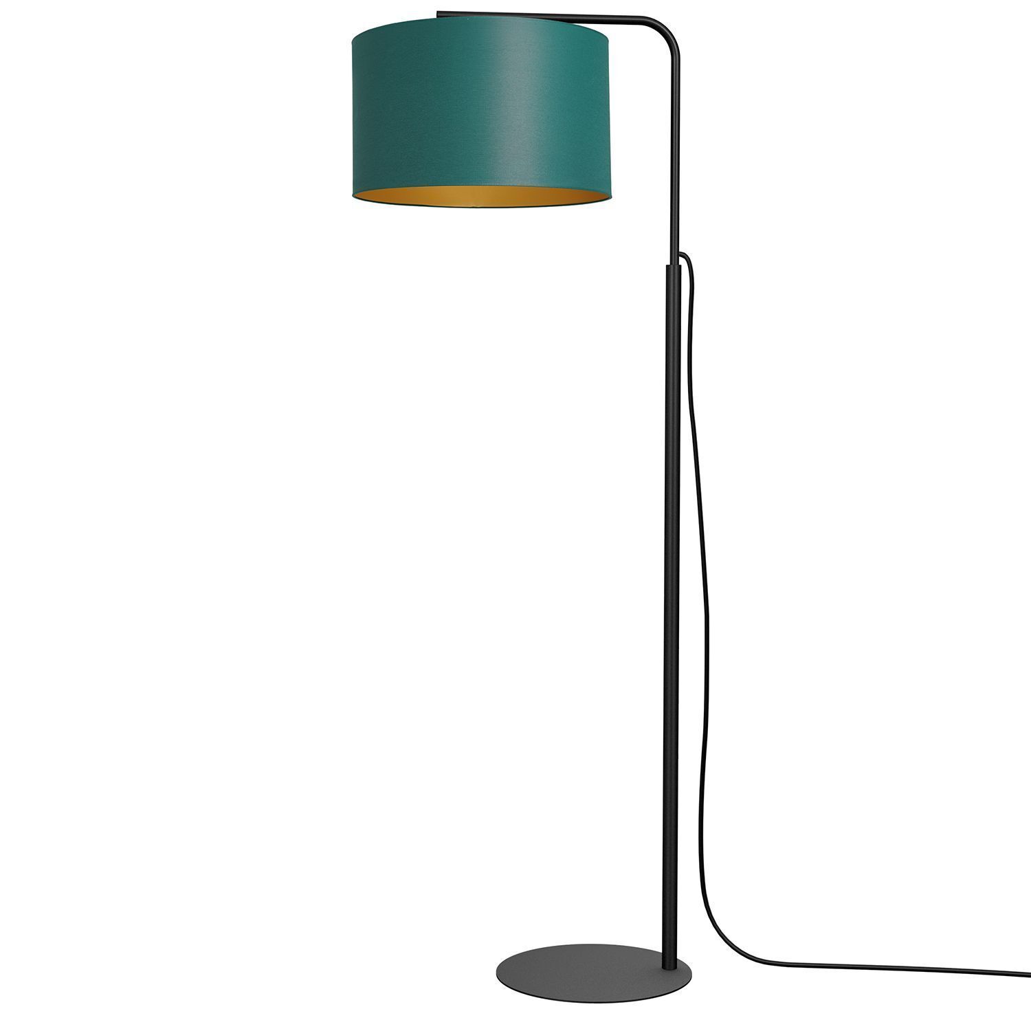 Lampadaire petit métal tissu 151 cm E27 pétrole or