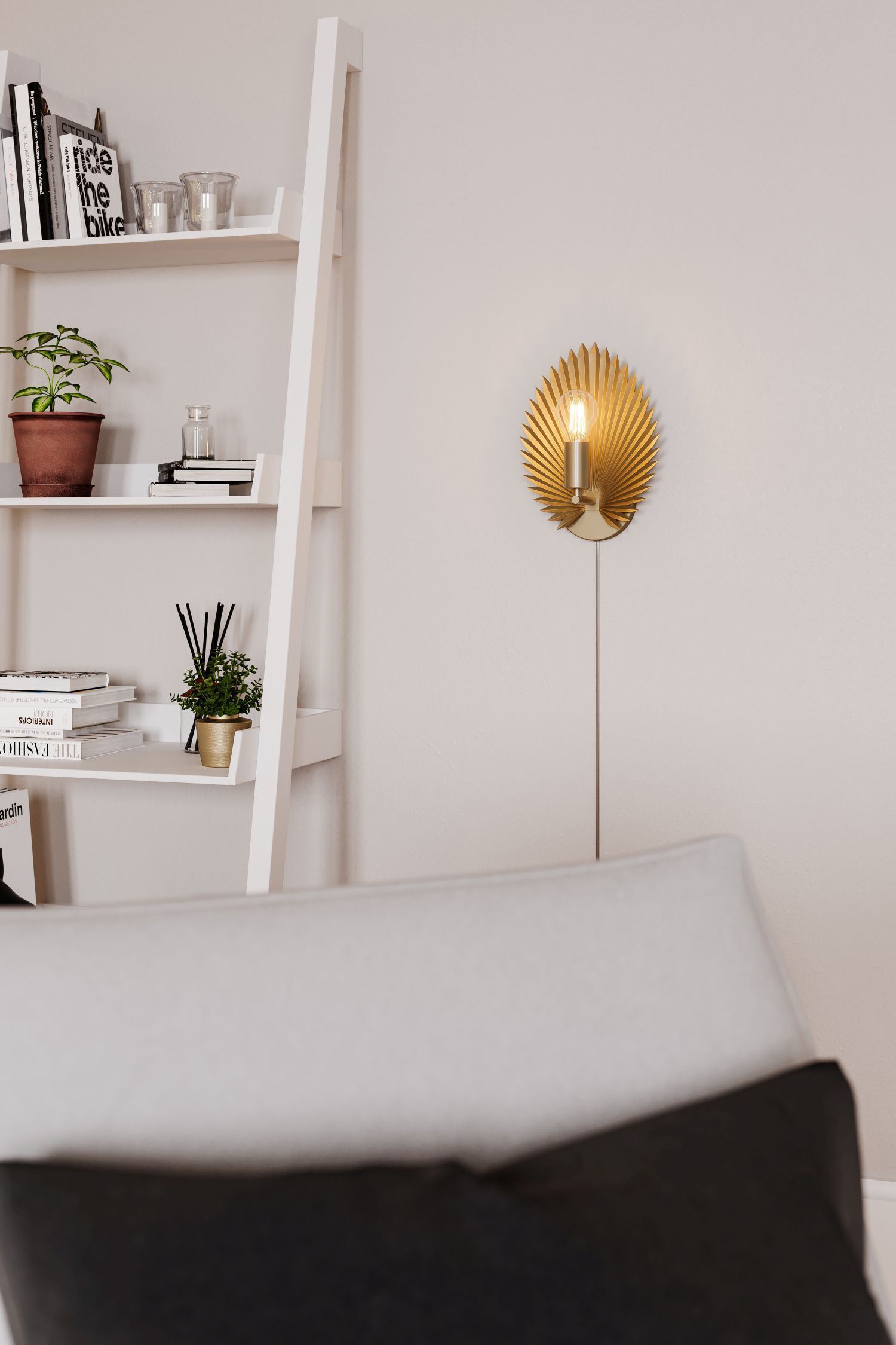 Applique murale en métal E27 H : 30 cm avec interrupteur en or Lampe, Stehlampe, Mobiliar
