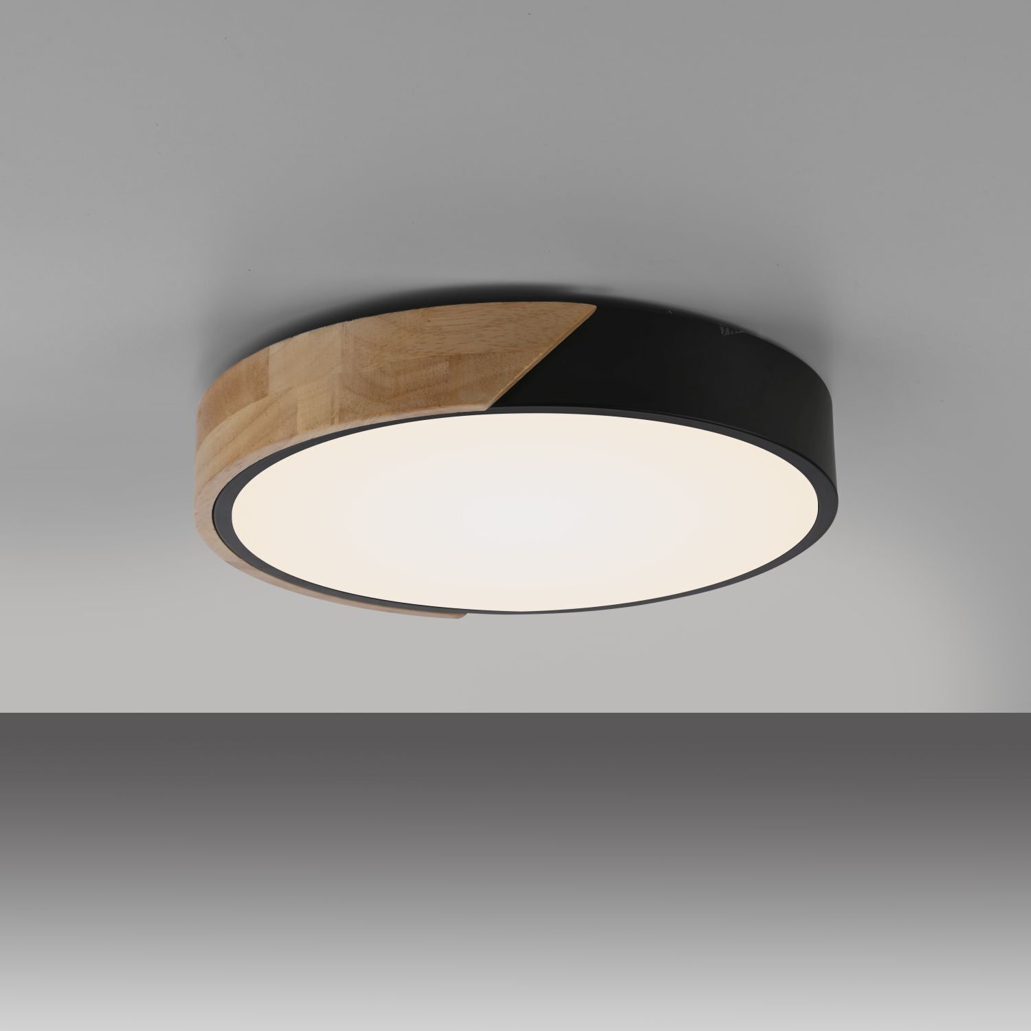 Lampe de plafonnier ronde LED bois Ø32 cm noir naturel 2520 lm