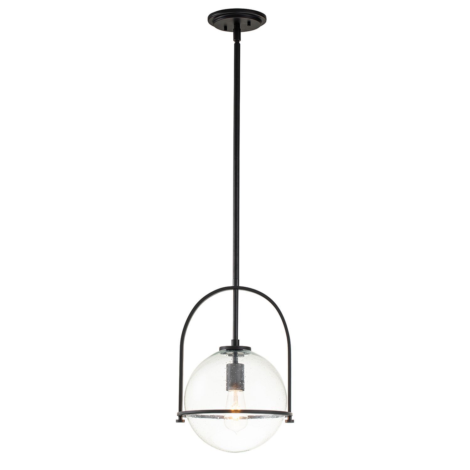 Suspension métal verre E27 ronde D : 28,9 cm noir