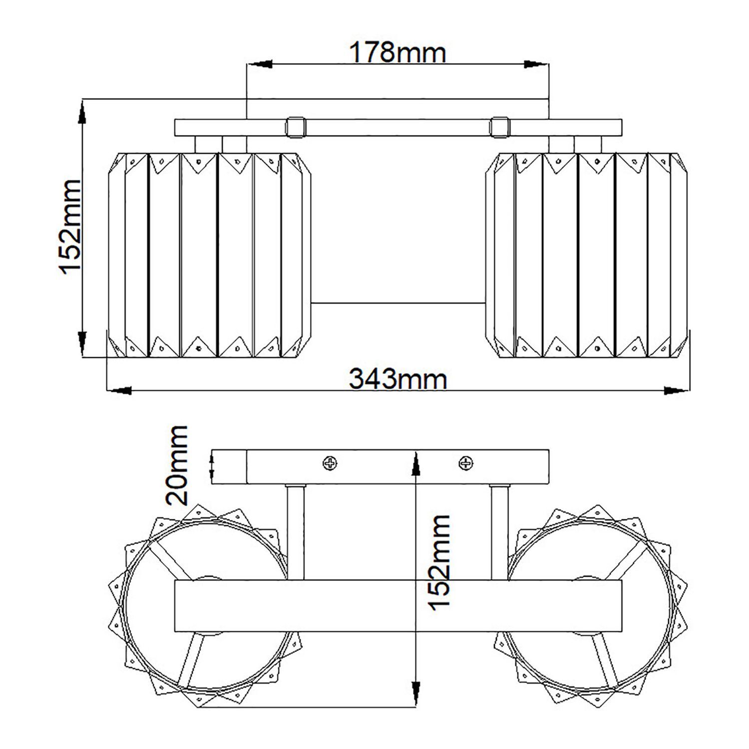 Lampe de salle de bain cristal 34,3 cm de large IP44 avec 2x LED G9
