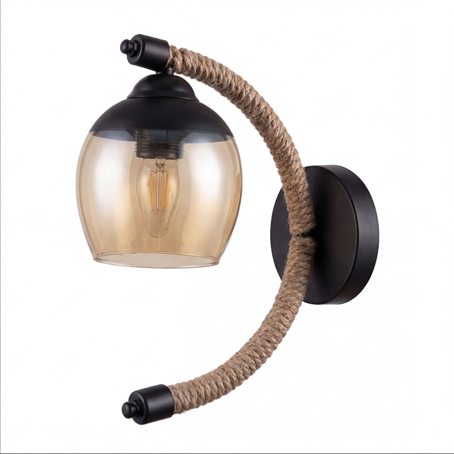 Wandlampe Metall Rauchglas E27 H: 30 cm Modern YLONA Wandleuchte, Wandlampe, Glühbirne, Glaskugel, Rope-Armung