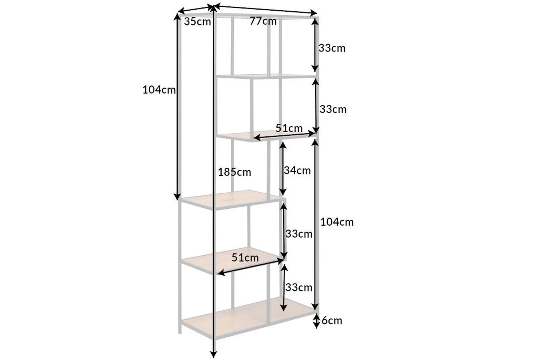 Étagère moderne aspect bois 77 x 185 cm asymétrique