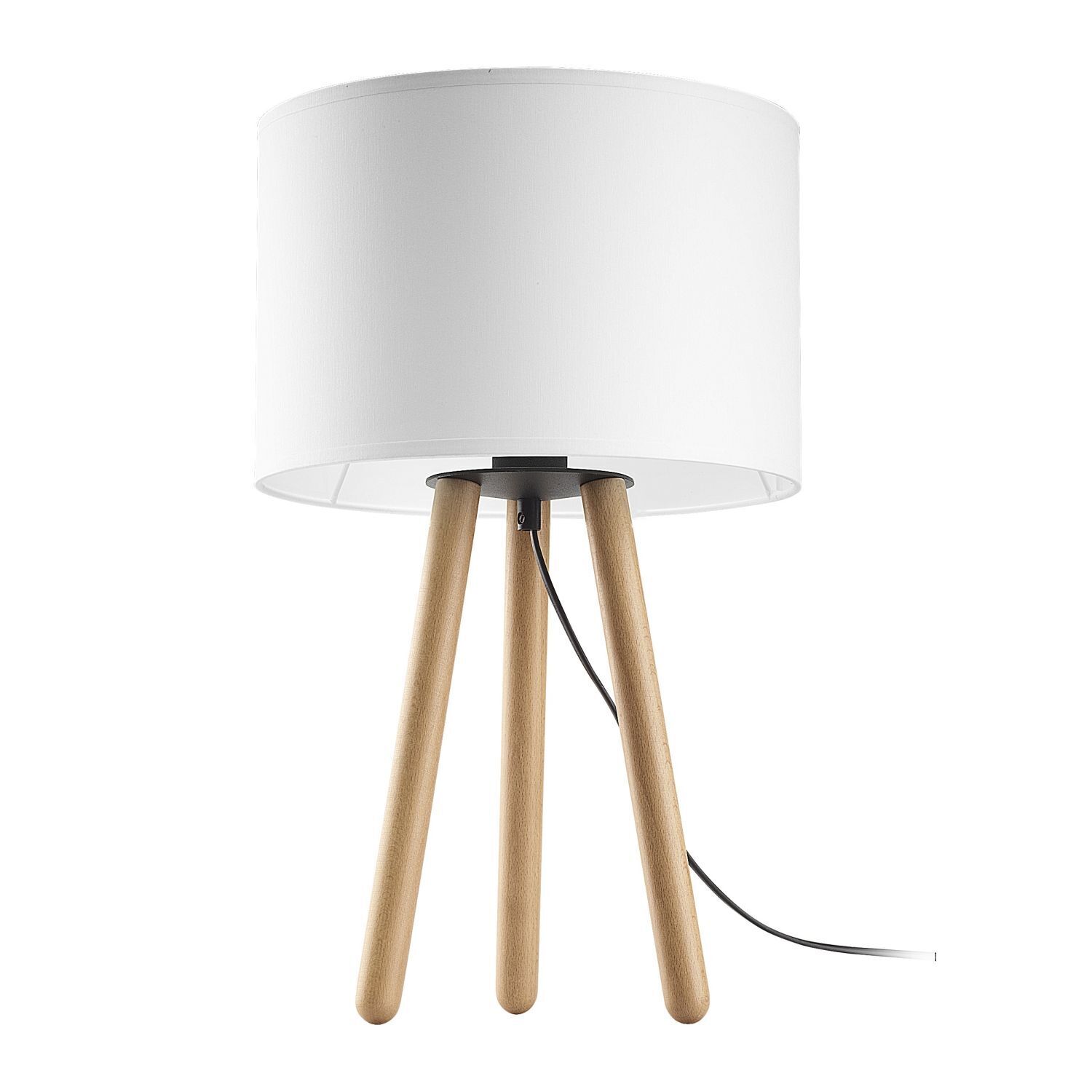 Lampe de table Blanc Naturel Trépied Bois Tissu 46 cm