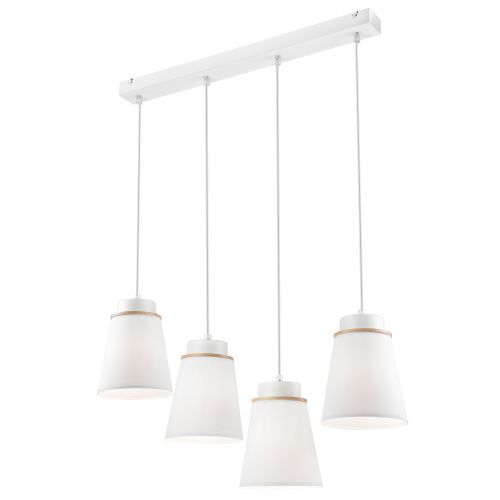 Suspension Blanc Bois Tissu Métal 4-flmg Lampe