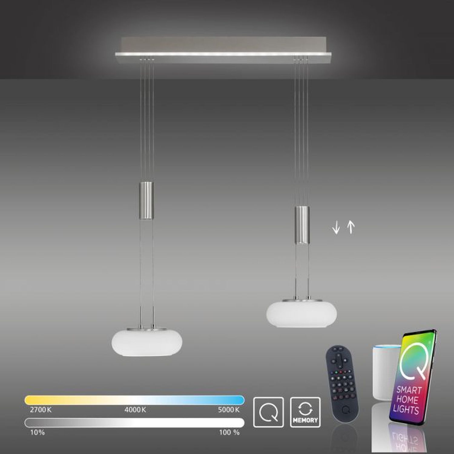 LED Hängelampe Glas in Stahl 2-flammig Fernbedienung Beleuchtung, Elektronik, Handy, Telefon, Fernsteuerung