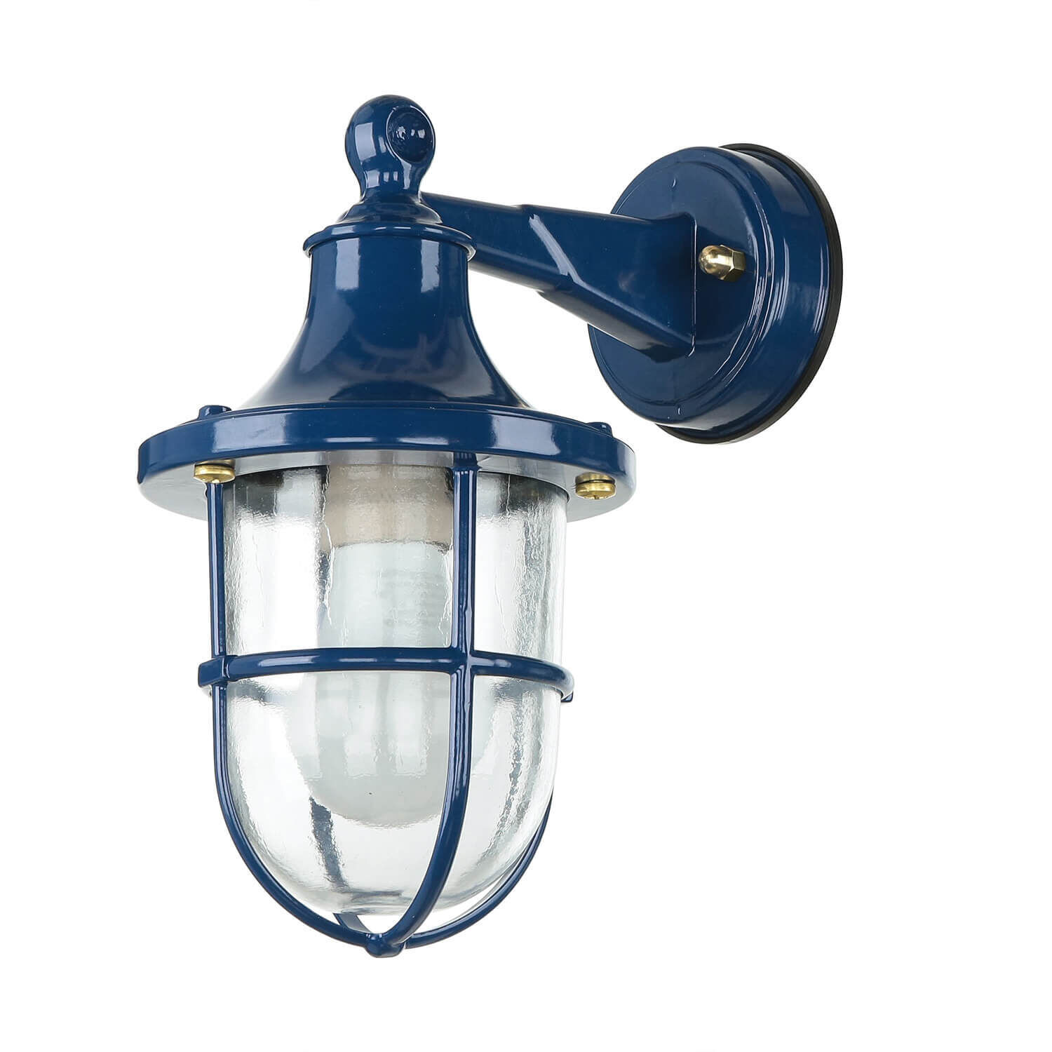 Lampe d'extérieur murale IP64 E27 verre laiton bleu marine