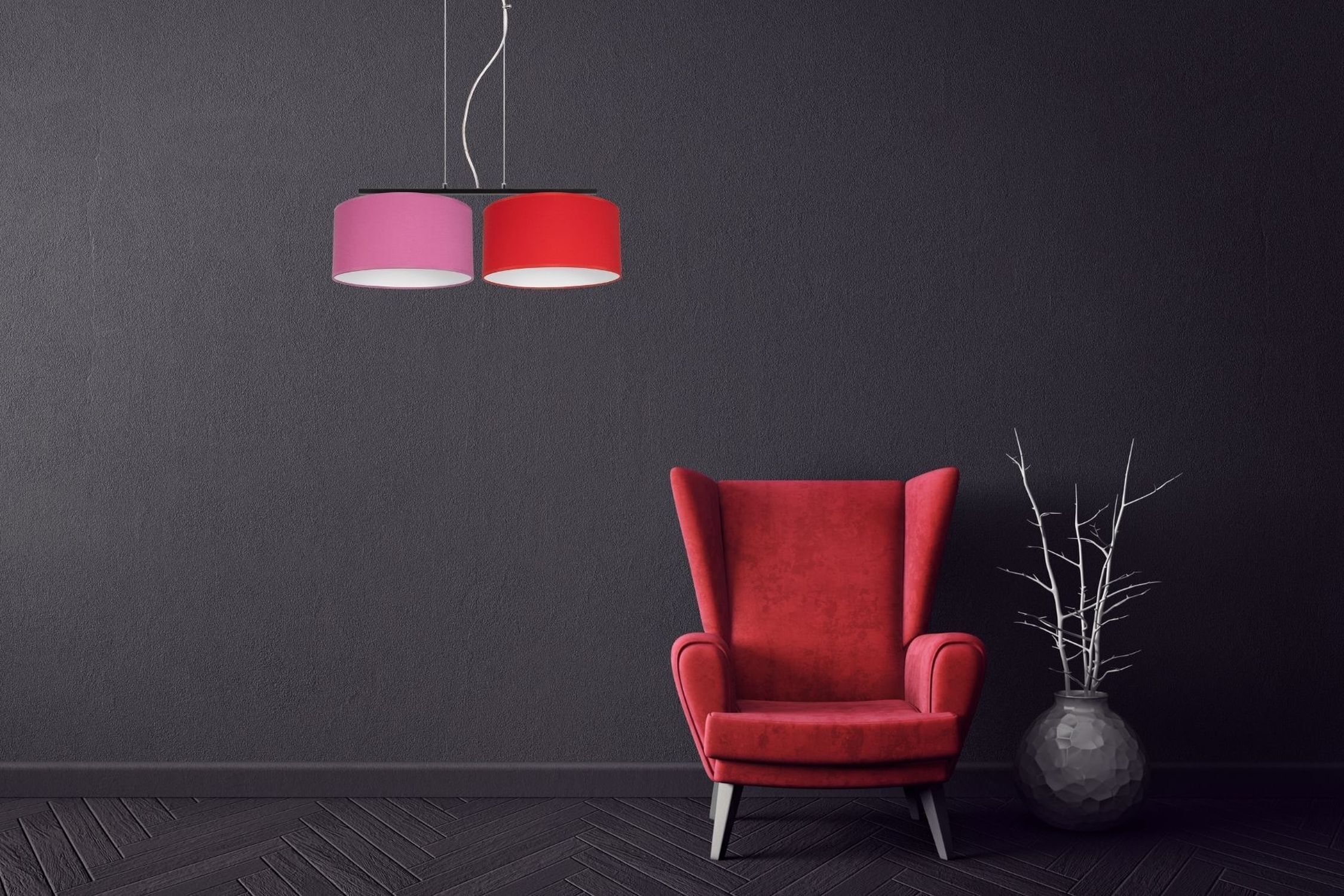 Suspension métal tissu E27 70 cm rose rouge anti-éblouissement